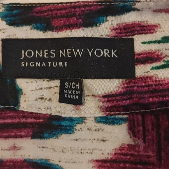 Jones New York Embellished Neck Blouse Small Petite Satin Purple Beaded Sequins - Picture 4 of 7